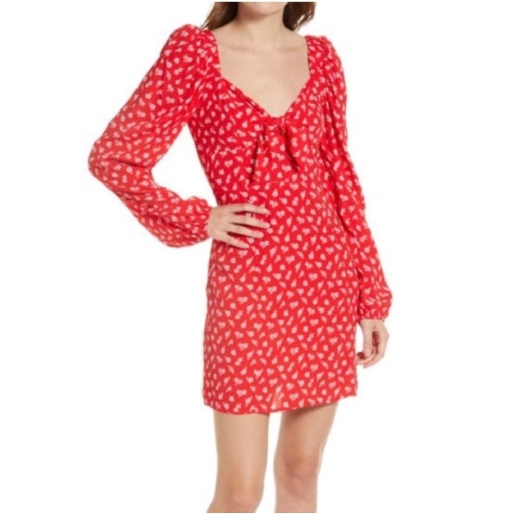 & Other Stories‎ Floral Bow Detail Long Sleeve Mini Dress Size 0 Red White Girly